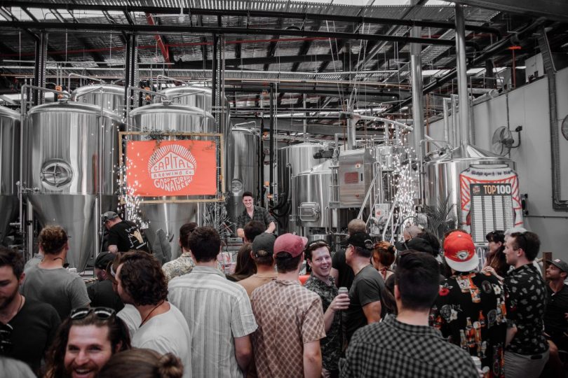 Crowd gathered for event at Capital Brewing Co.