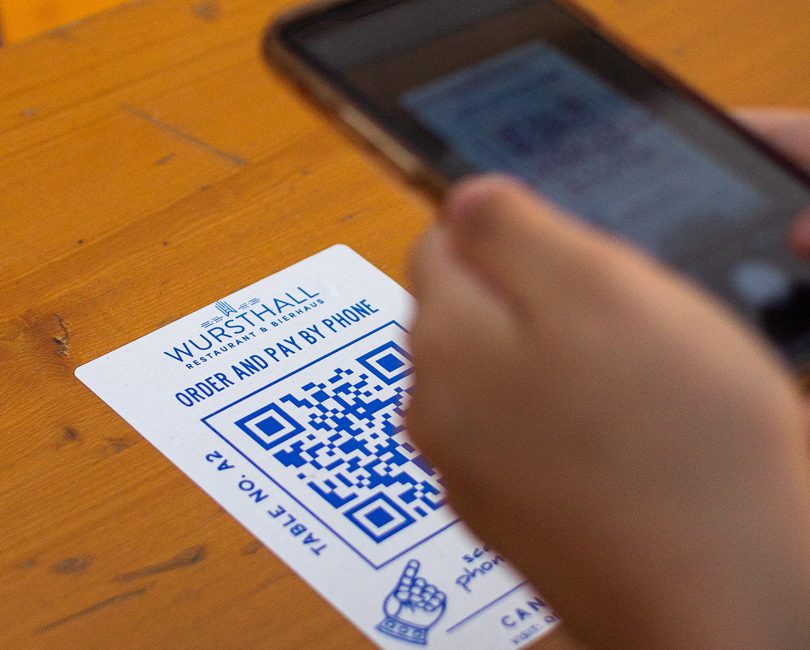 Phone scanning a QR code.