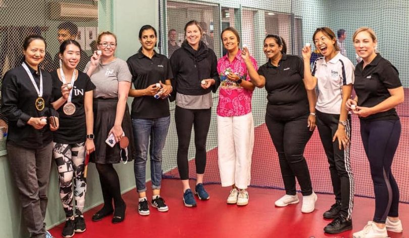 Melissa Tapper with female participants in Table Tennis Corporate Cup