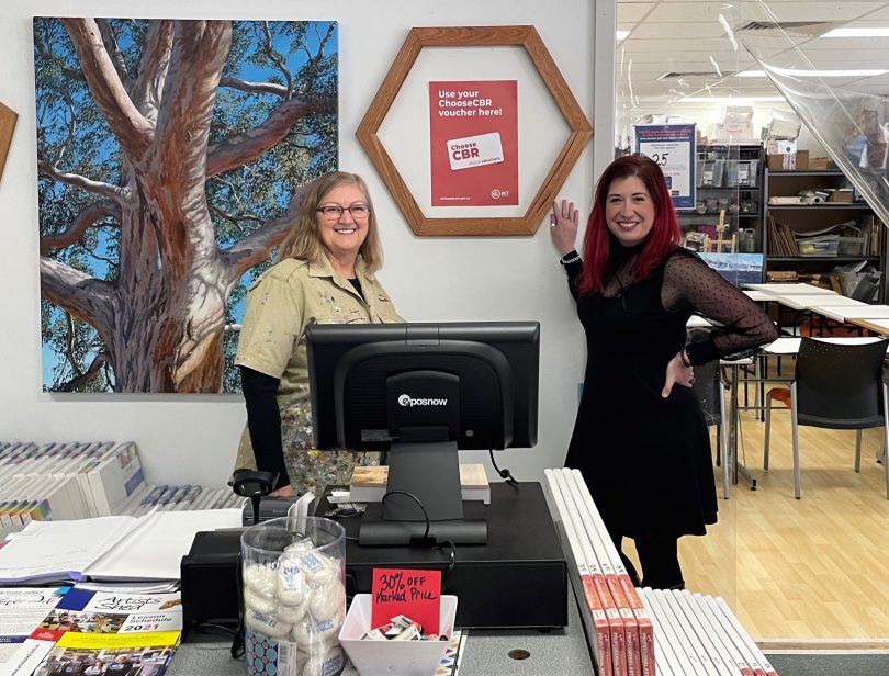 Tara Cheyne with lady from Artists' Shed in Fyshwick