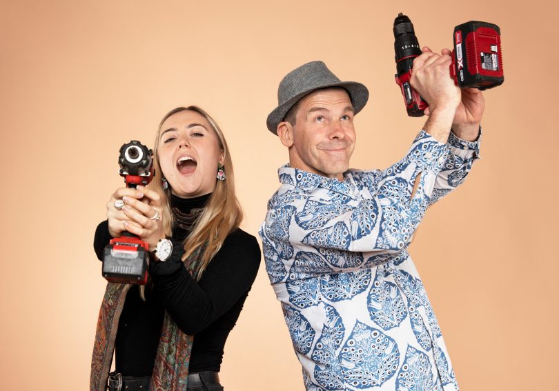 Sammy Williamson and Mick Fritschy holding power tools