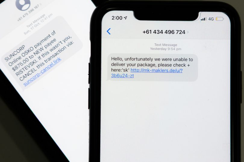 Scam SMS messages on phones